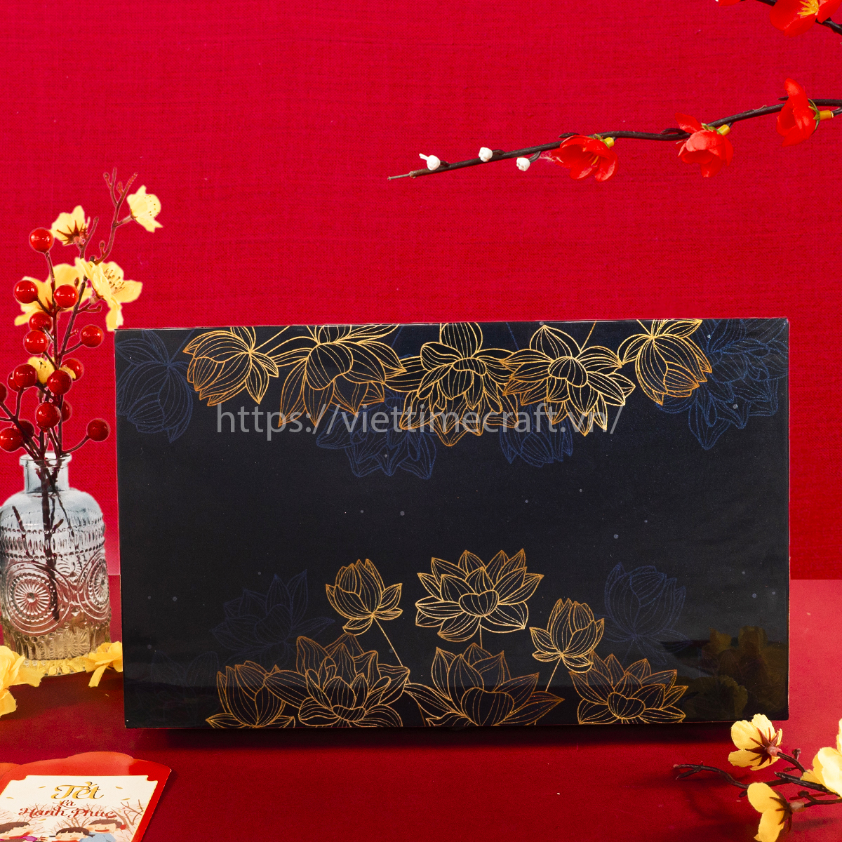 viettimecraft - Hộp mứt tết sơn mài Kim Liên Quý - quà tặng doanh nghiệp - lacquer box