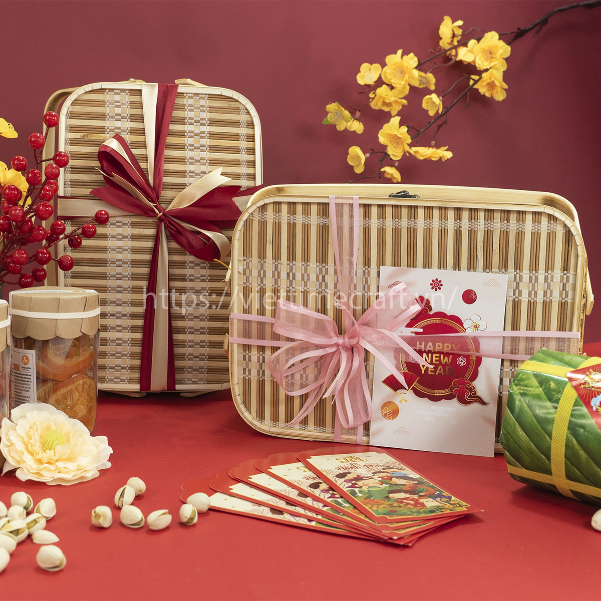 Viettimecraft - Hộp Quà Tết Tre Đan Như Ý 2 - Hộp quà tết doanh nghiệp