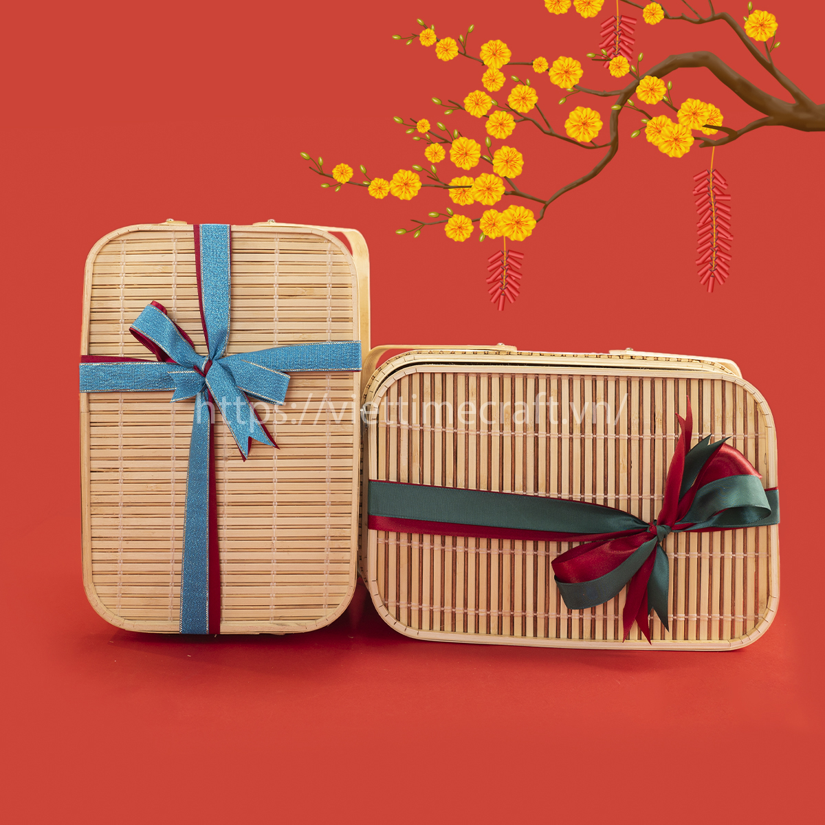 Viettimecraft - Hộp Quà Tết Tre Đan Như Ý - Hộp quà tết doanh nghiệp