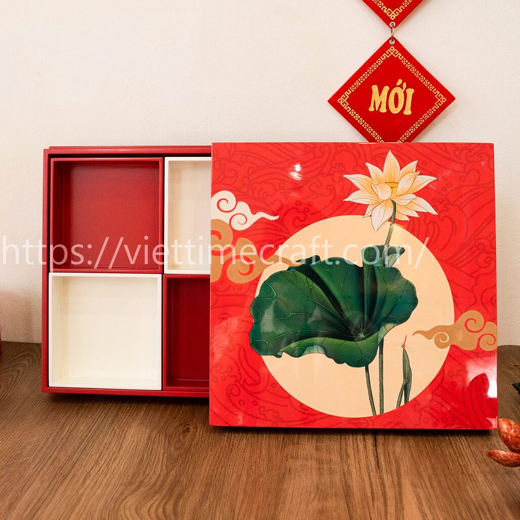 viettimecraft - Hộp mứt tết sơn mài Hoa Sen - quà tặng doanh nghiệp - lacquer box