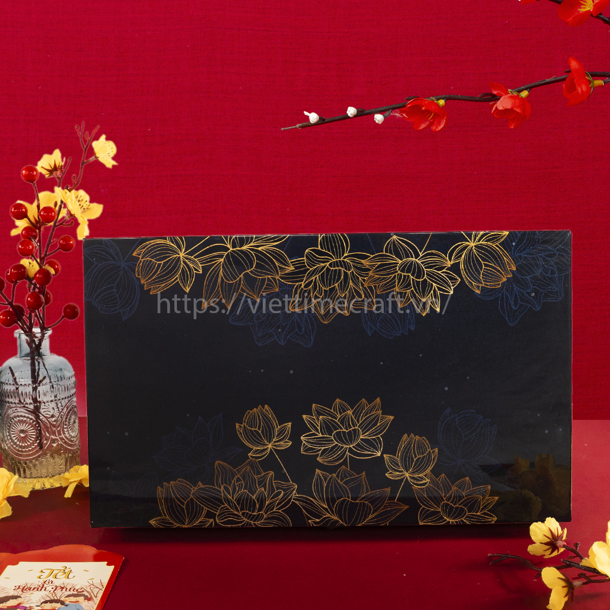 viettimecraft - Hộp mứt tết sơn mài Kim Liên Quý - quà tặng doanh nghiệp - lacquer box