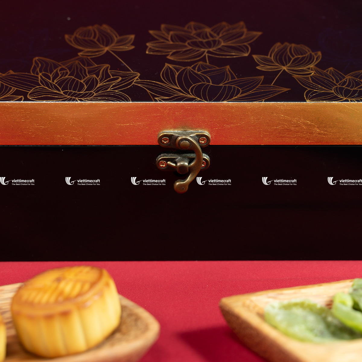 viettimecraft - Hộp bánh trung thu sơn mài Kim Liên Quý - quà tặng doanh nghiệp - lacquer box