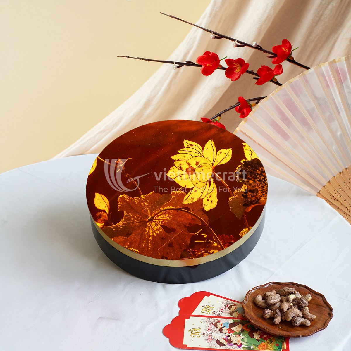Quà tặng Tết 2026 - Hộp Mứt Tết Sơn Mài “Hổ Phách Liên Hoa” l Viettimecraft